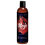 Direct studio shot of the 120 ml (4 fl oz) amber bottle of Intimate Earth Mojo warming libido glide featuring horny goat weed extract, a black-and-red smoke effect label, and a black disc cap.