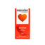 A red and white box of masculan® Sensitive condoms is shown. It features the brand name above an orange heart on a white square. Below, "Sensitive," "TYPE 1," and "10 KONDOME - CONDOMS" are printed above a feather illustration.