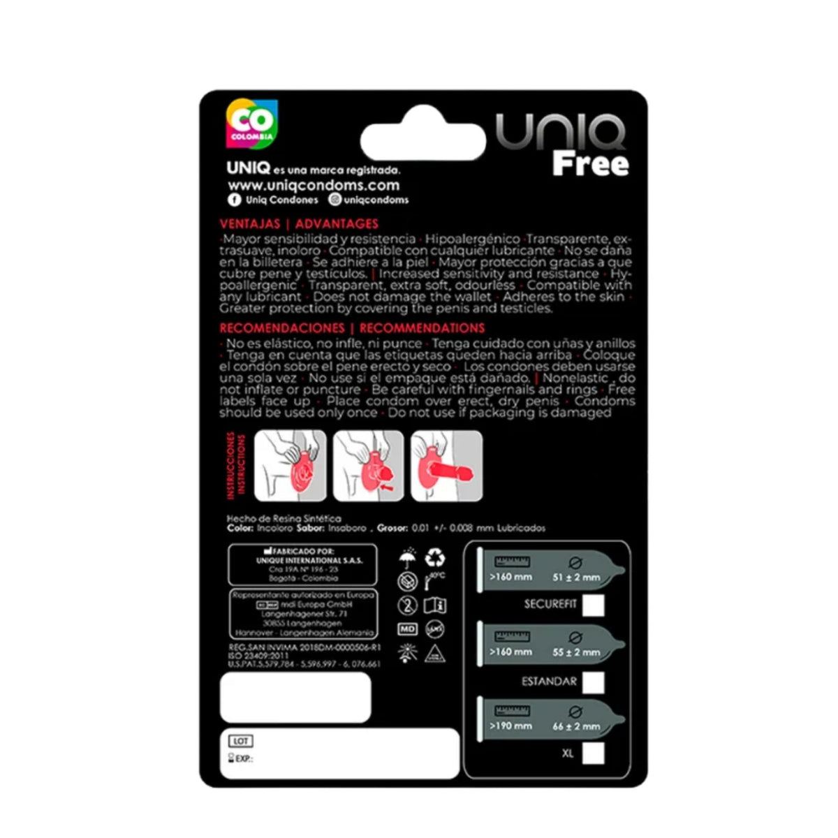 Condones Uniq Free Paquete de 3