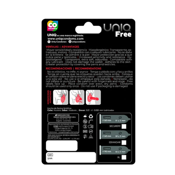 Condones Uniq Free Paquete de 3