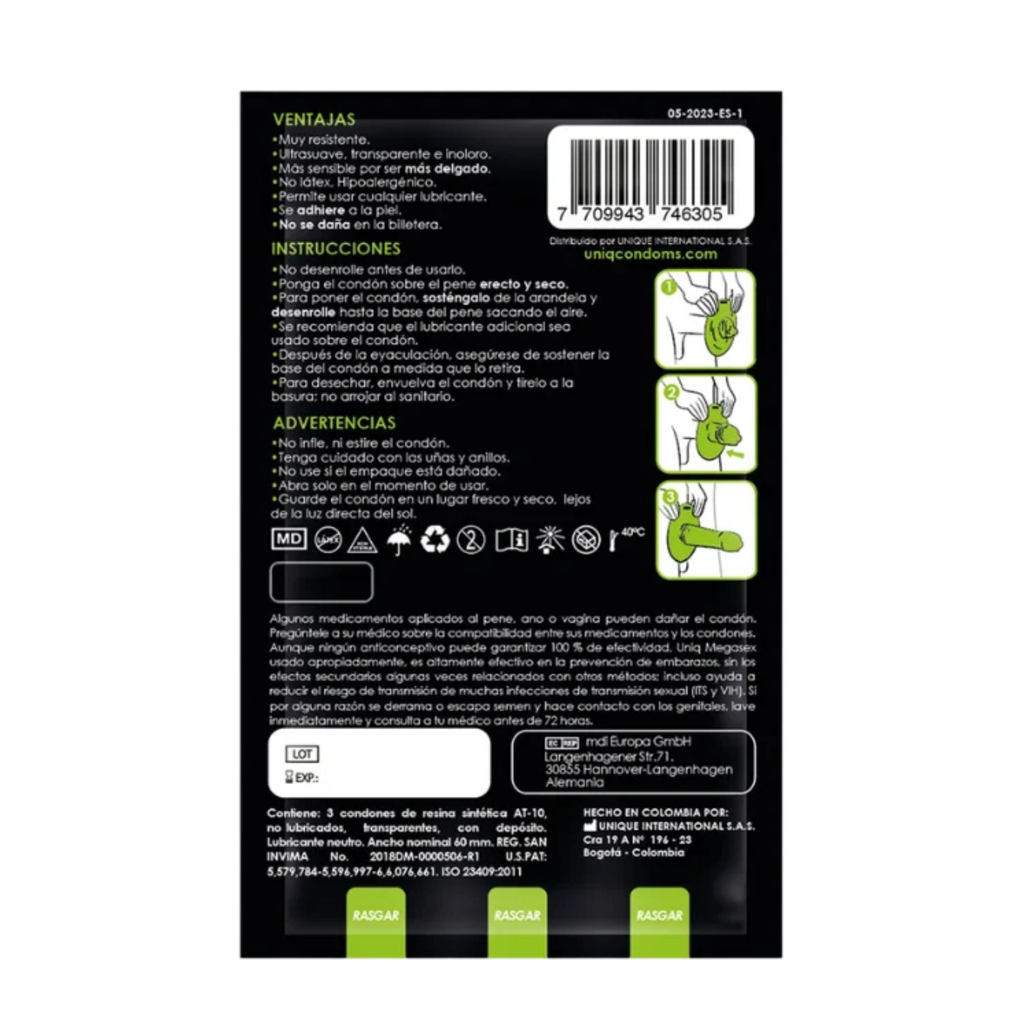 Preservativos Uniq Megasex Paquete de 3 Imagen secundaria del producto