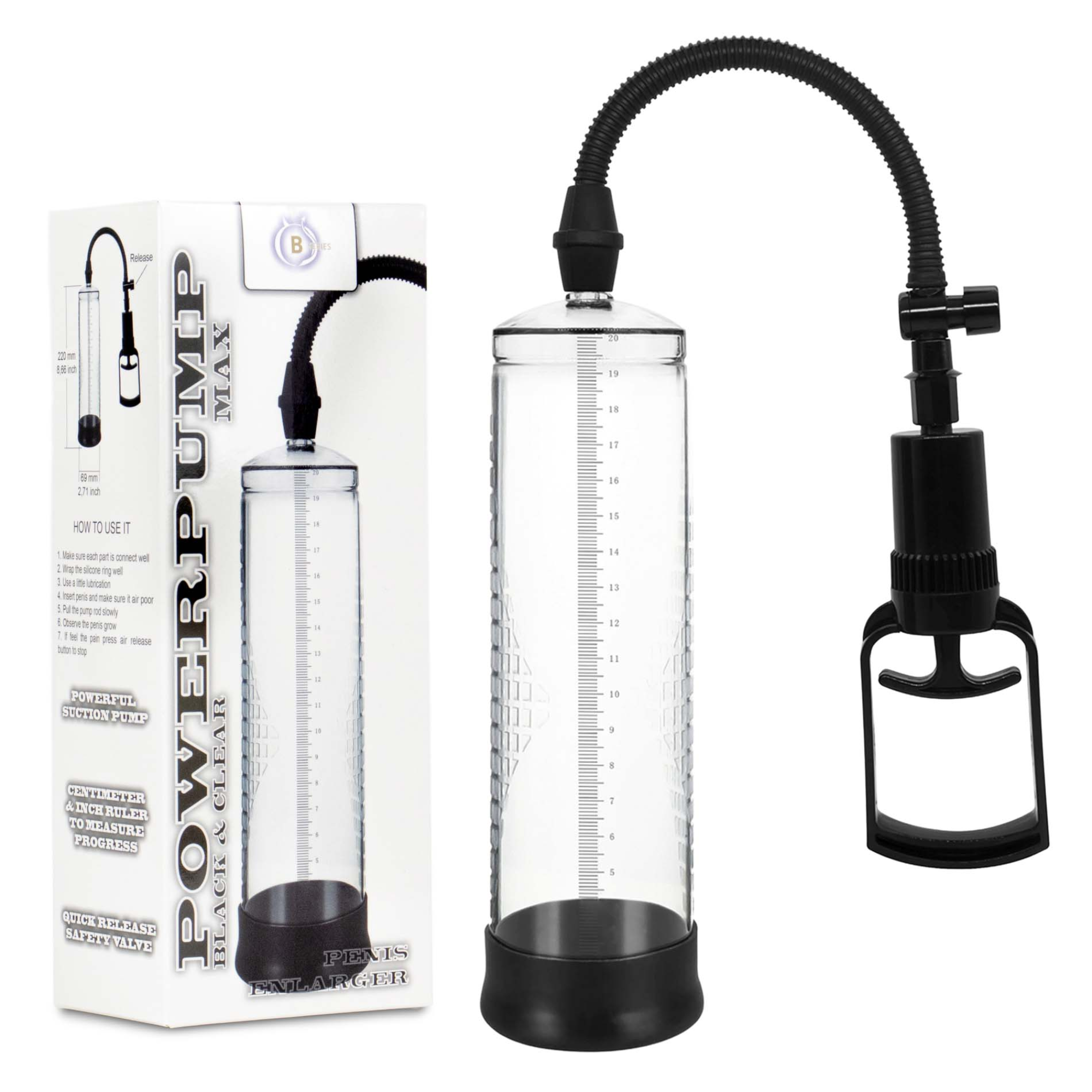 B-Series Bomba de potencia Max negra y transparente para agrandar el pene Imagen secundaria del producto