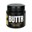 Front studio product shot of the black 135 g BUTTR Powder Lubricant tub isolated on a white background.