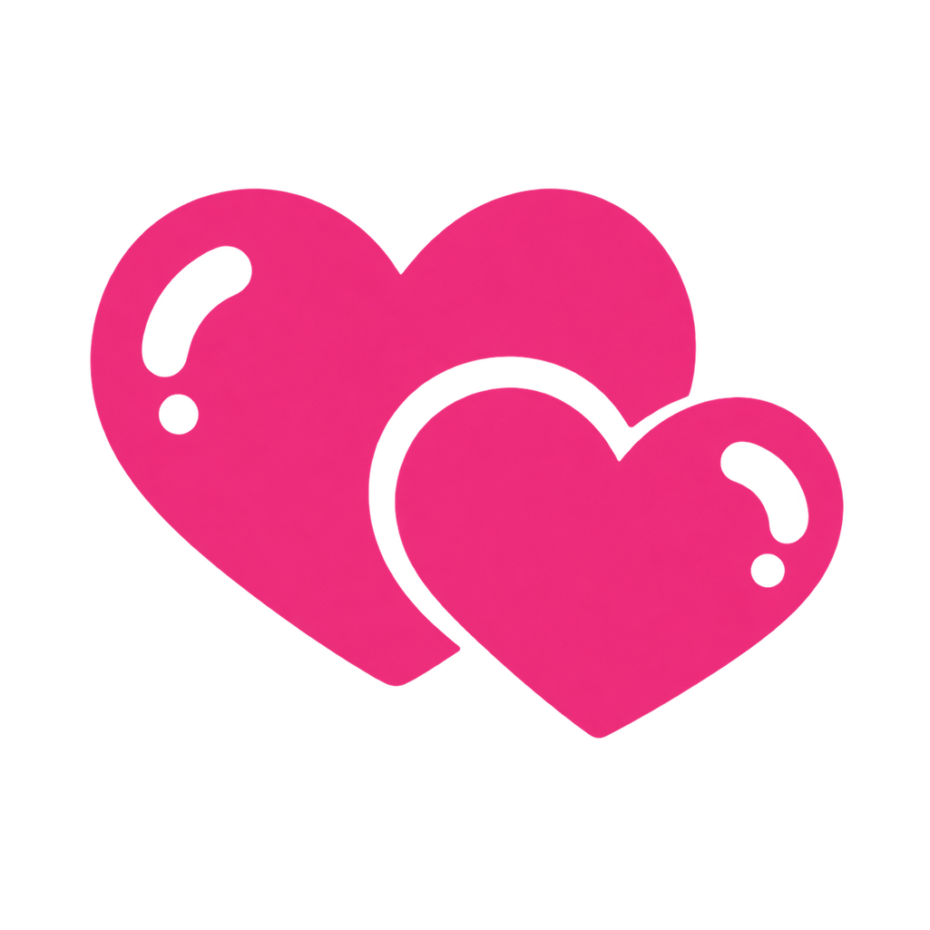 Two overlapping bright pink hearts with white highlight accents on a plain white background.