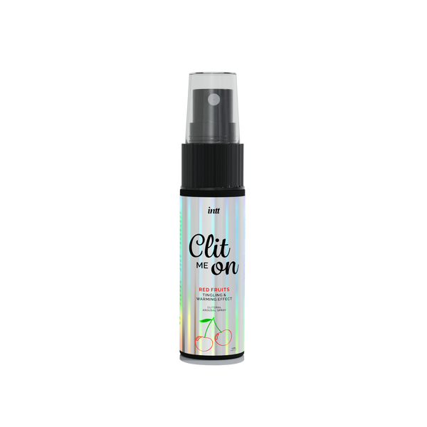 Spray bottle labeled 'Clit Me On' on a white background