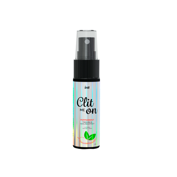 Spray bottle labeled 'Clit Me On' on a white background