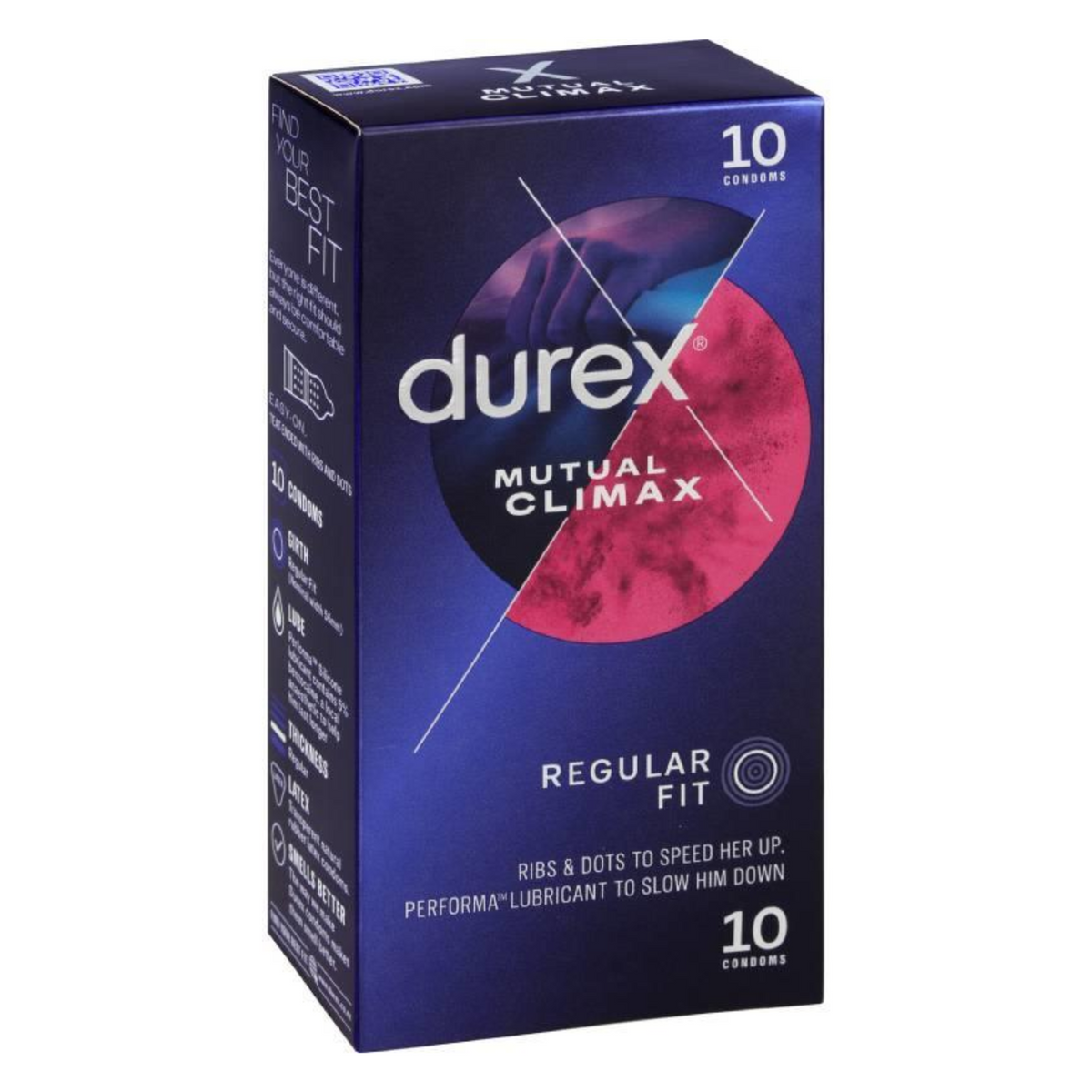 Durex Mutual Climax condoms packaging front, 10 pack
