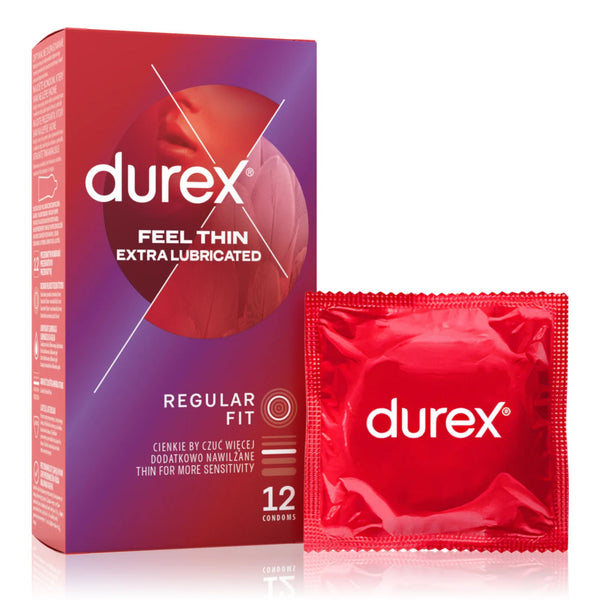 Durex Feel Thin Extra Lubricados Paquete de 12