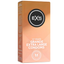 Studio product photo of the peach-colored EXS 12 Vegan Grande Extra Large Condoms (64mm) box standing at an angle against a solid white background.