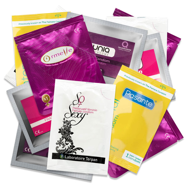 Paquete de muestra de condones femeninos