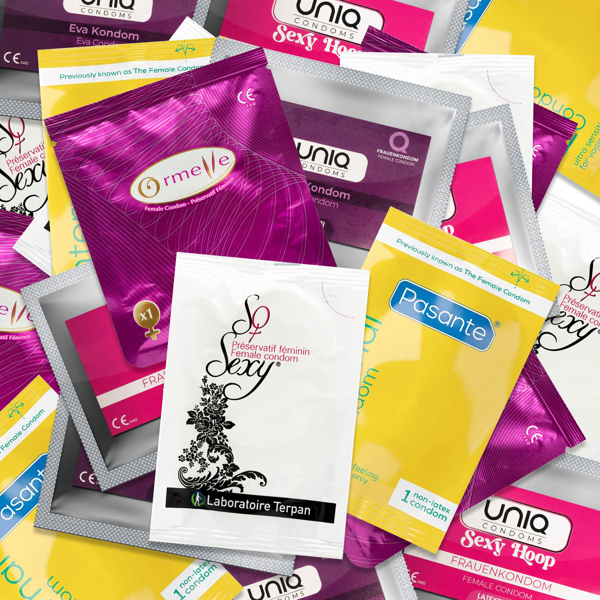 Paquete de muestra de condones femeninos