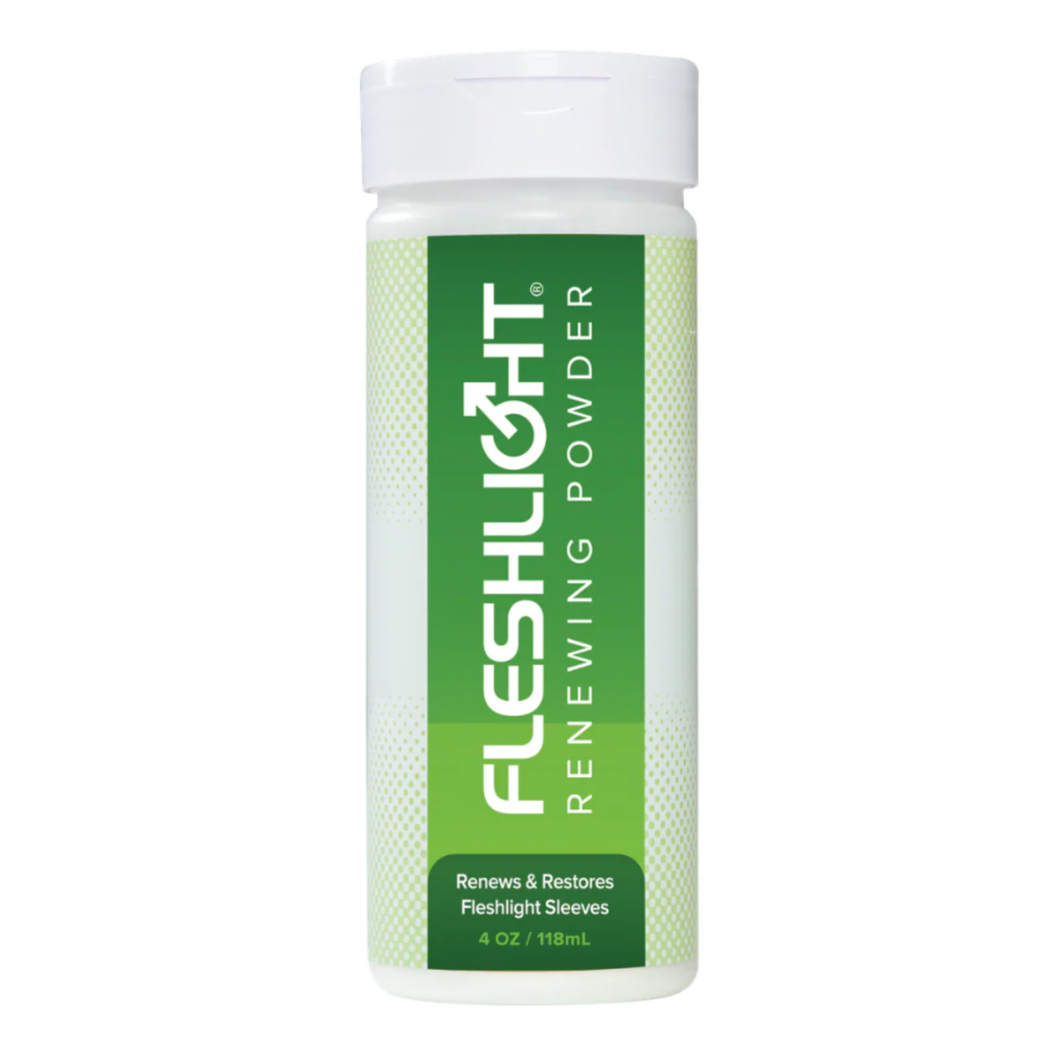 Bottle of Fleshlight Renewing Powder, 4 fl. oz., in the white background, used to renew and restore Fleshlight sleeves. Imagen principal del producto