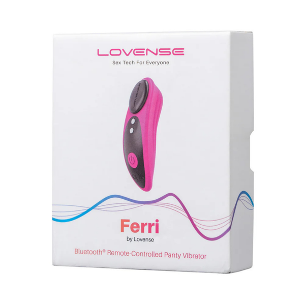 Retail box packaging view for the white Lovense Ferri Bluetooth Remote-Controlled Panty Vibrator box.