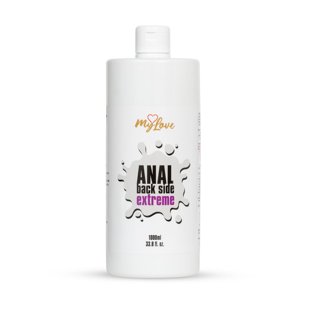 Front view of the large 1000 ml bottle of MyLove Anal Back Side Extreme water-based gel standing centered against a plain white backdrop.