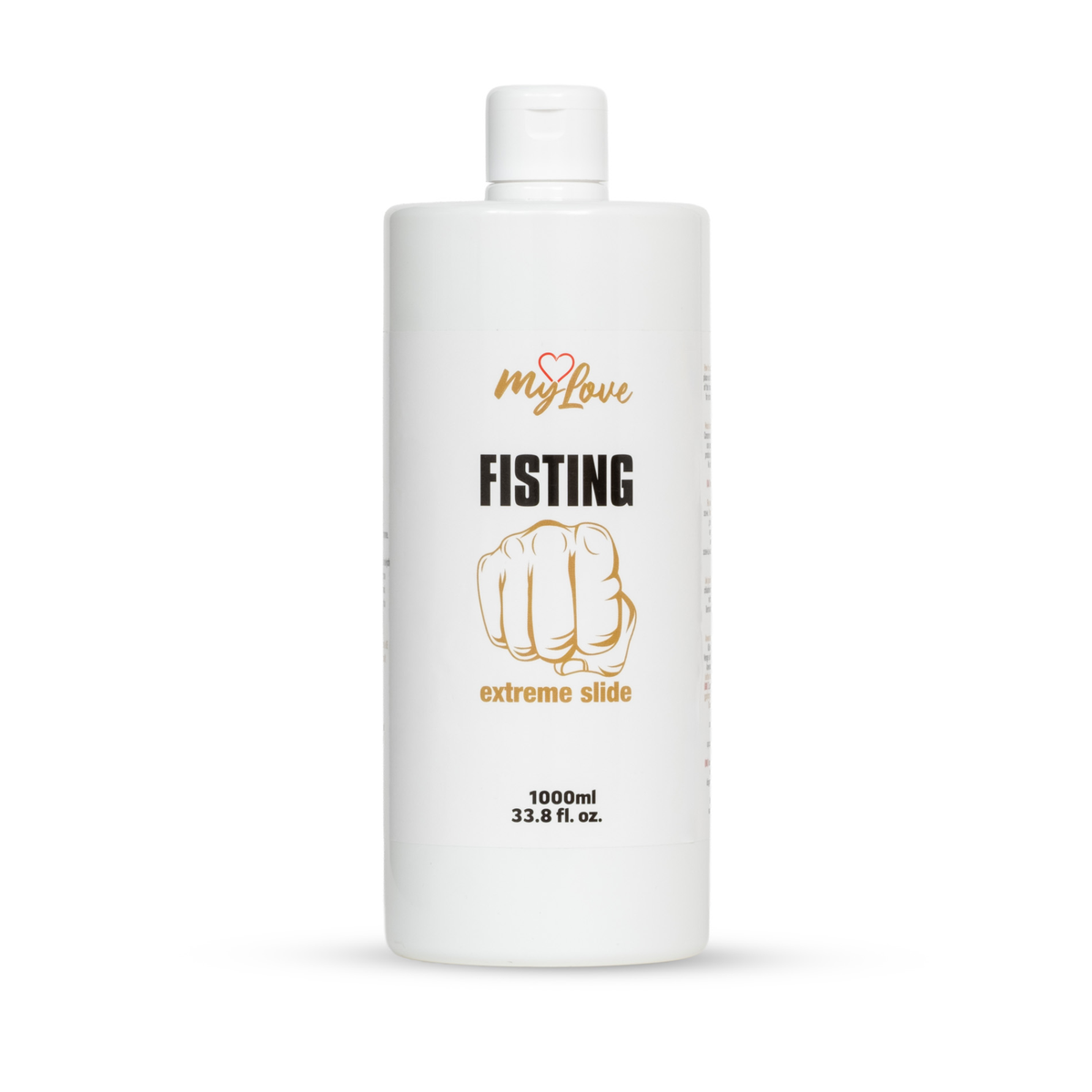 Front view of the large 1000 ml bottle of MyLove Fisting Extreme Slide gel standing centered against a plain white backdrop.