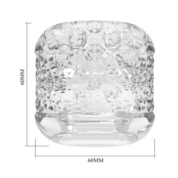 Dimension diagram of the clear Cory male masturbator sleeve displaying equal height and width measurements of 60 mm by 60 mm.