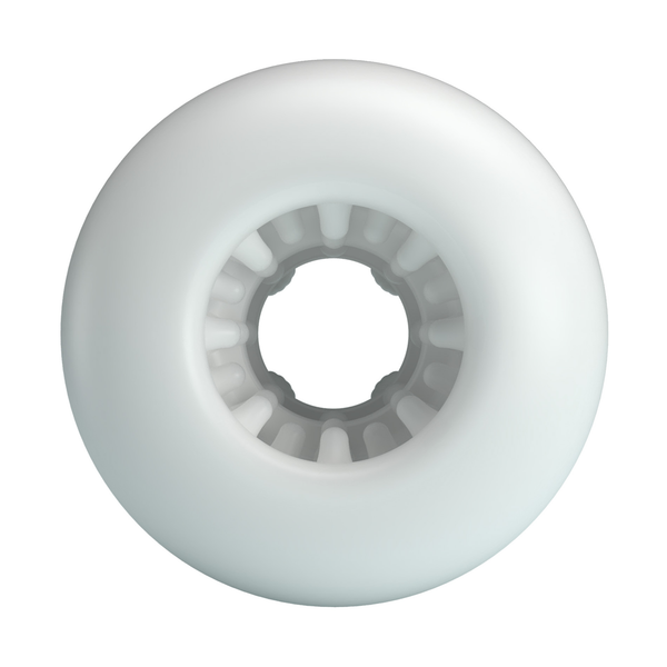 Top-down view looking directly into the entry opening of the white Crystle male masturbator, revealing internal soft nubs.