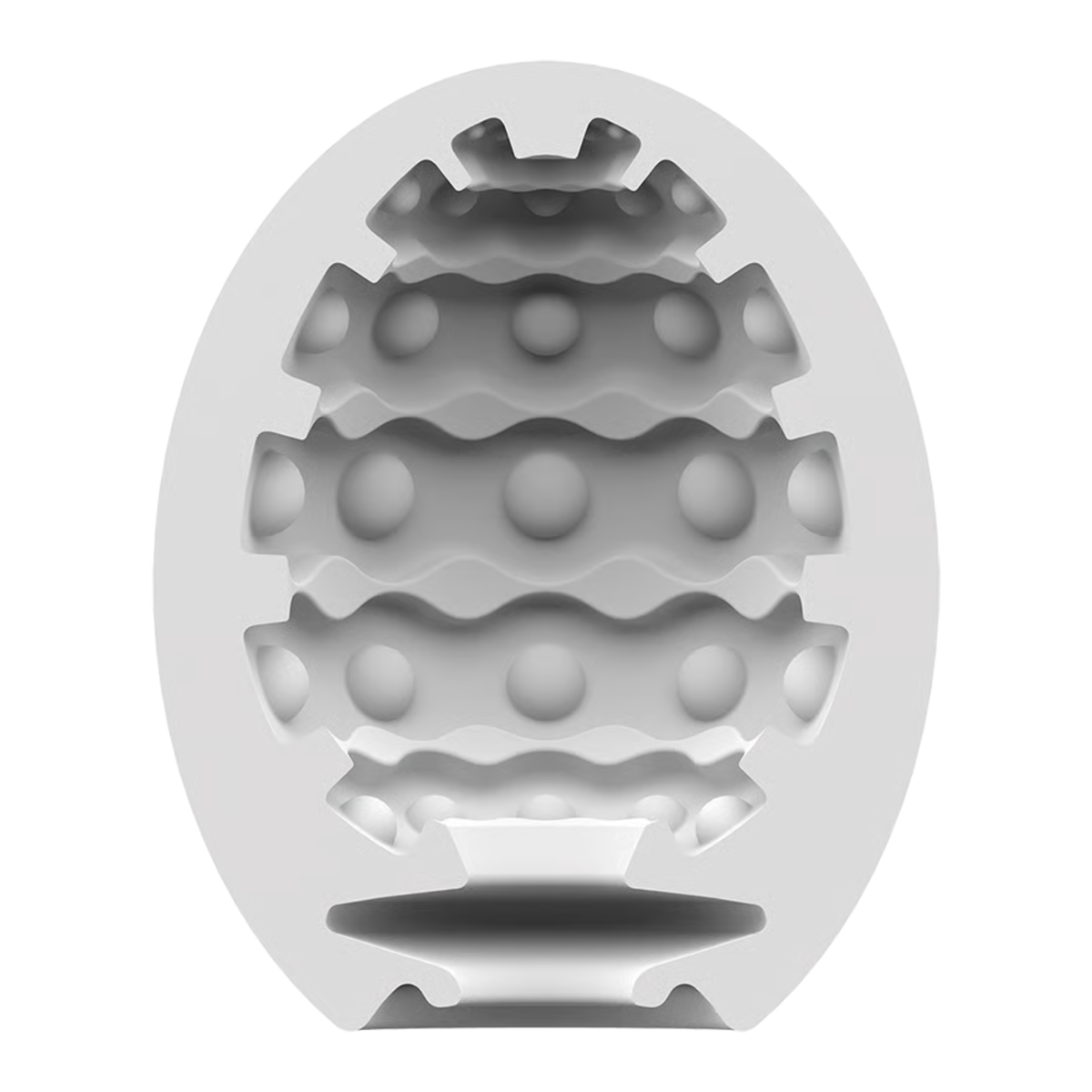 Cross-section view of the flexible white silicone inner sleeve for the Satisfyer Bubble Masturbator Egg, revealing its internal pattern of raised spherical nubs for stimulation.
