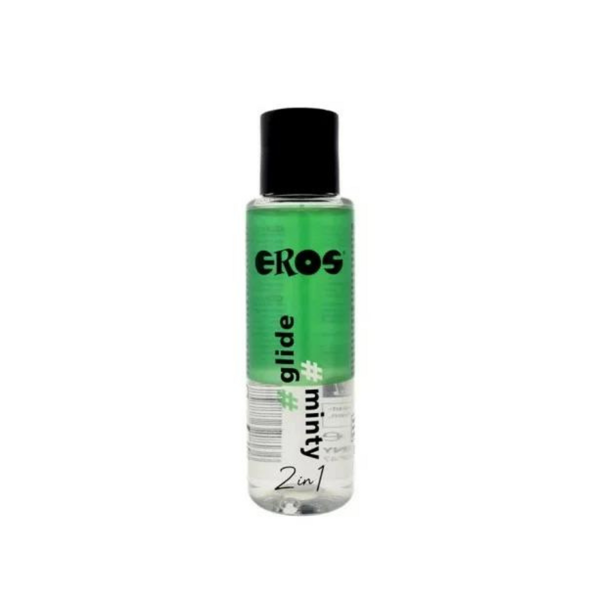 EROS Glide 2 in one Minty silicone-based lubricant in a white background. The product is in a bottle. Imagen principal del producto