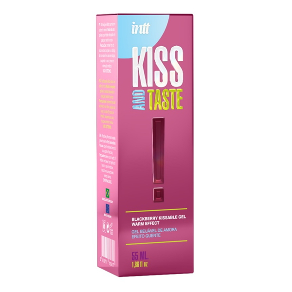 intt Kiss and Taste Blackberry Gel Warming product box in bright pink and purple, with "Blackberry Kissable Gel Warm Effect" text.