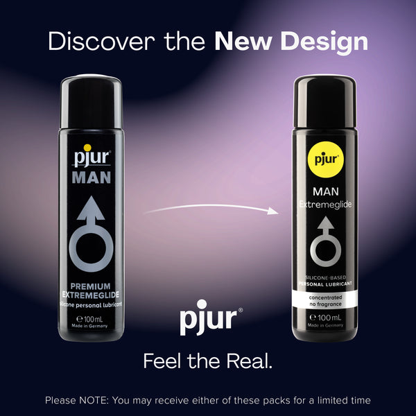 An ad shows old and new packaging for Pjur Man Extremeglide lubricant.