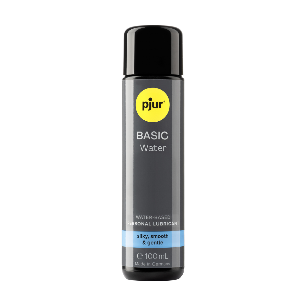A gray bottle of Pjur Basic Water lubricant is displayed on a white background. Imagen principal del producto