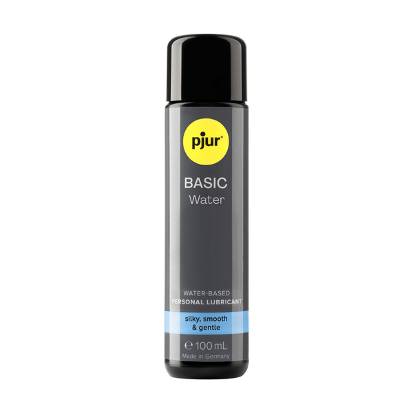 A gray bottle of Pjur Basic Water lubricant is displayed on a white background.