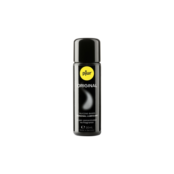 A black bottle of Pjur Original 30ml lubricant is centered on a white background.