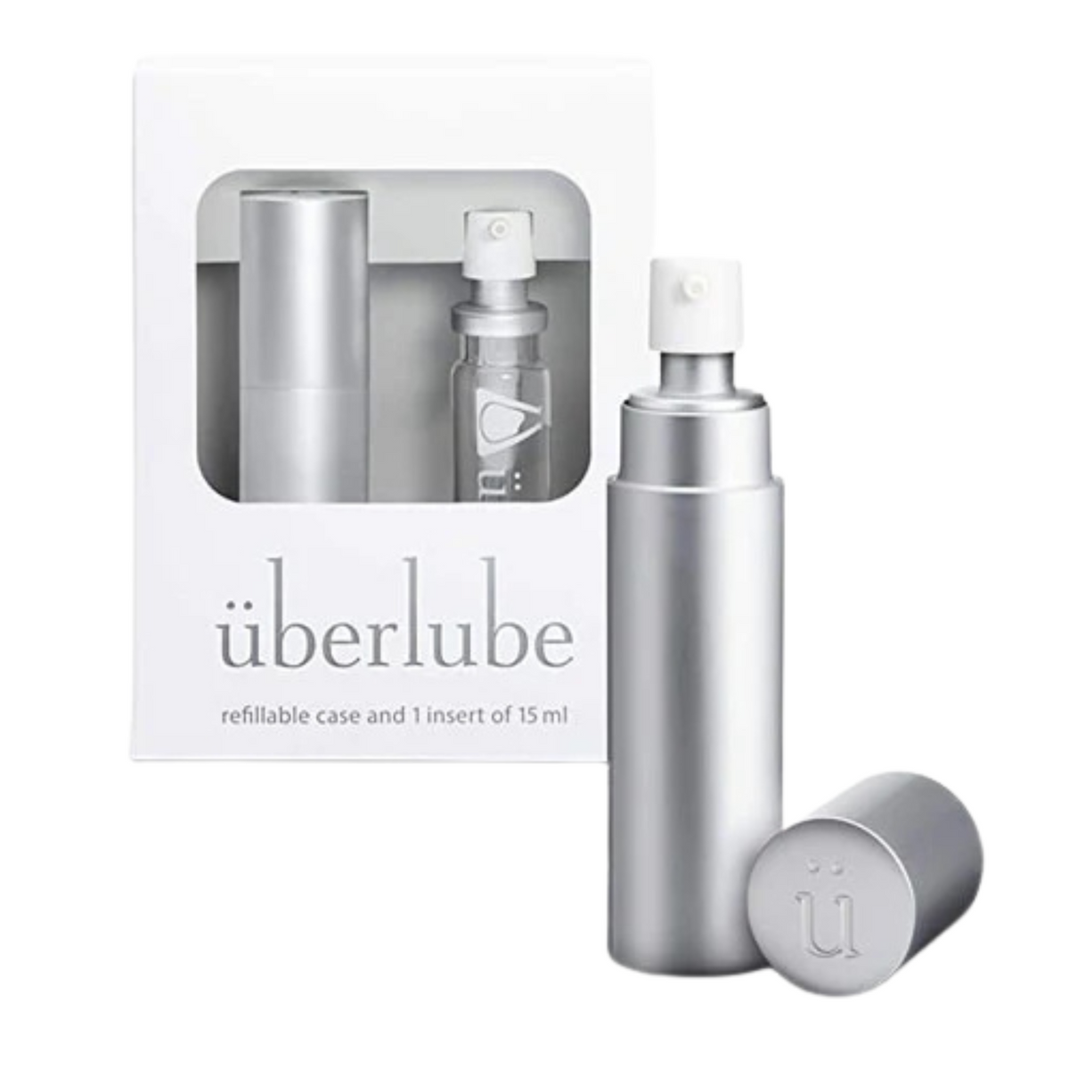 überlube Silver Refillable case & 1 insert 15ml shop at worldcondoms Imagen principal del producto