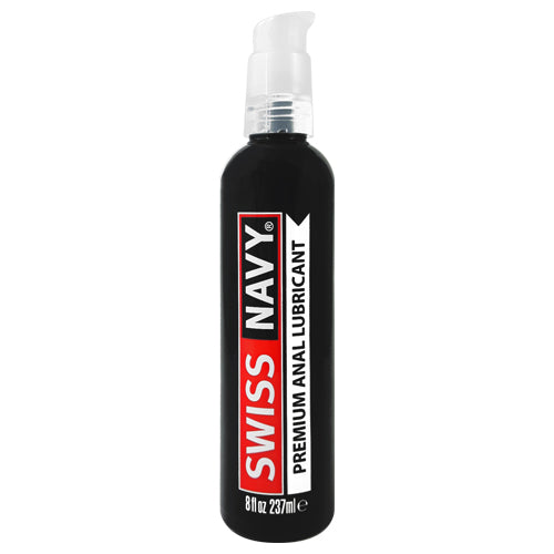 Swiss Navy 8 fl. oz premium anal lubricant bottle on a white background
